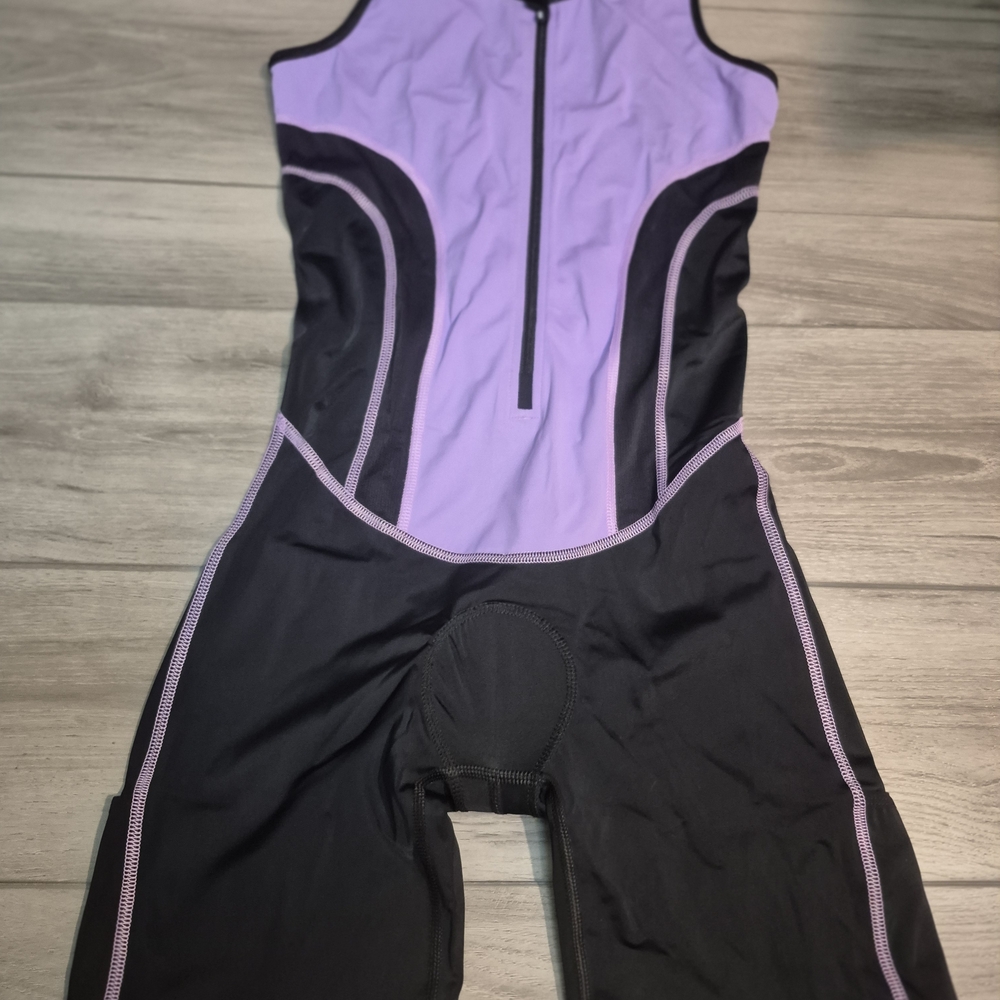 Women's Black and Purple Track Jumpsuit